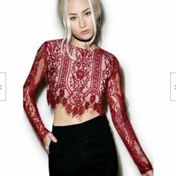 Stylestalker Lace Vivid Crop Top in Rouge Size S - Picture 4 of 7